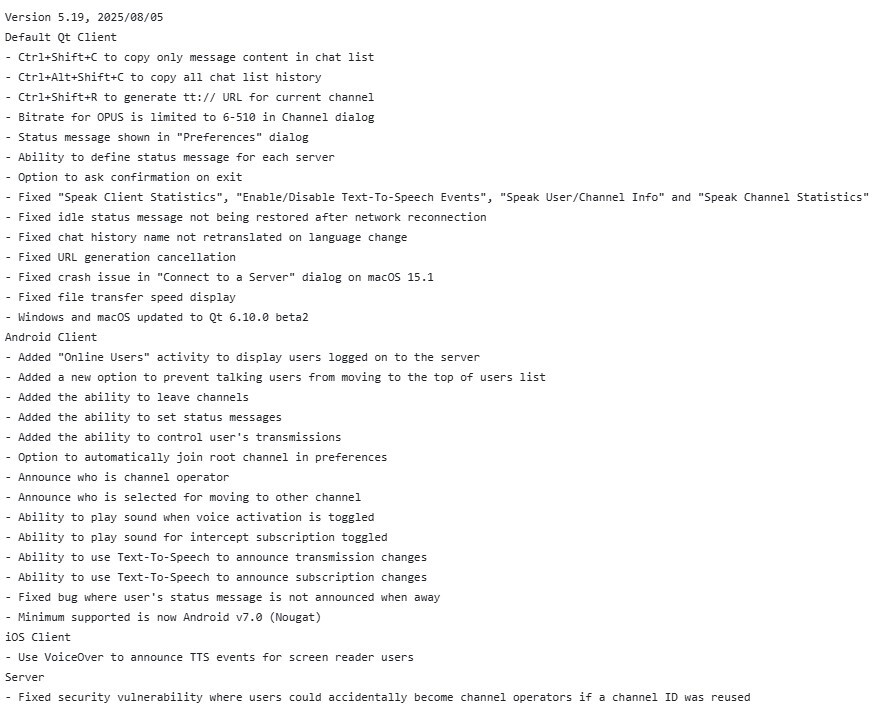 ChangeLog v5.19 - Ago-2025